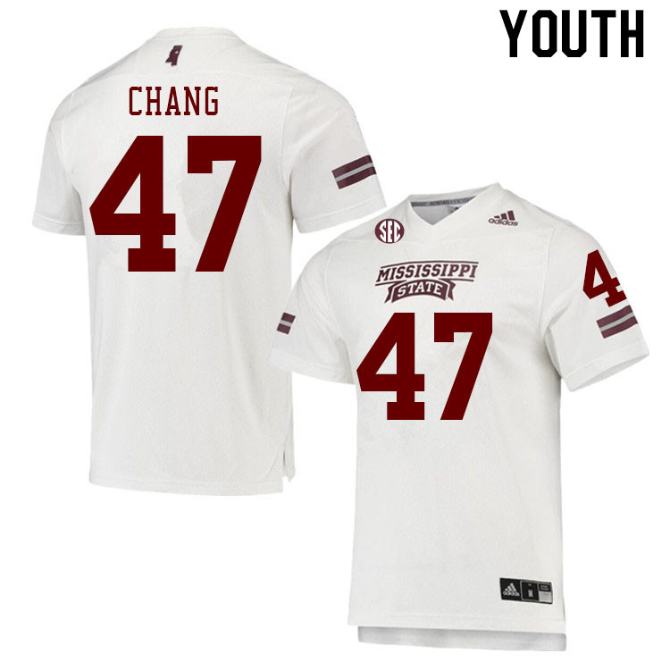 Youth #47 Ethan Chang Mississippi State Bulldogs College Football Jerseys Stitched Sale-White - Click Image to Close